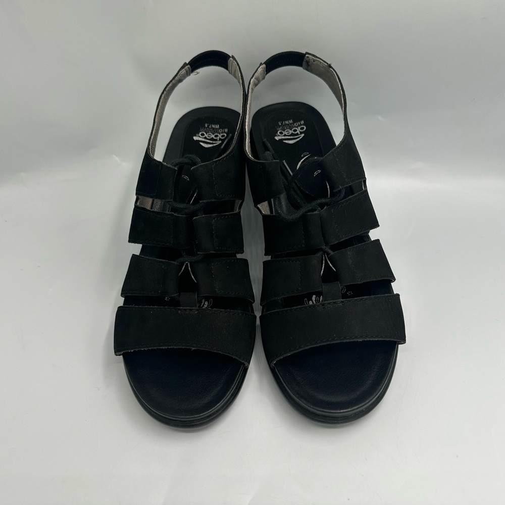 Abeo Goldie Sandals Lace Up Women 7.5N  Footbed Open Toe Heel Black
